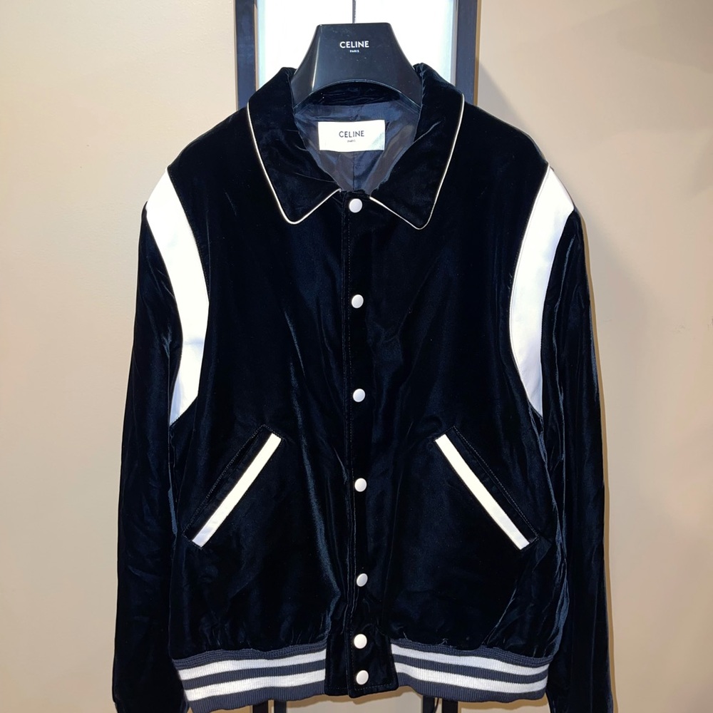 Celine x Hedi Slimane Black Velvet Teddy Varsity Jacket RARE - Picture 10 of 13